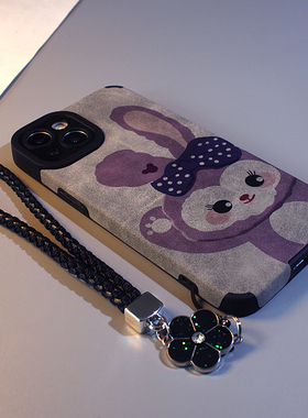 适用vivo x100手机壳x60pro x70 x50pro新款x27 90 x23羊巴皮手绳挂绳x80proplus保护套硅胶软壳星黛露紫兔子