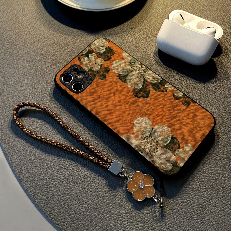 黑白花朵新款适用华为荣耀v40/v30pro/v209x/x40i/x30i手机壳x20女x10硅胶创意个性皮革纹防摔保护套女挂绳潮