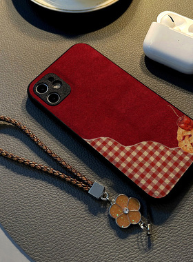 适用华为nova 13 12 pro/nova9se8/7/6手机壳nova11女15硅胶14创意皮革纹防摔软保护套挂绳新款红色格子樱桃
