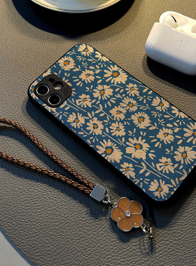 白色菊花蓝色新款适用华为p50promate50手机壳mate40 80pro+20pro硅胶p20 60 p40皮纹全包防摔保护套少女挂绳
