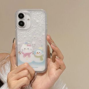ins雪白流沙雪人适用苹果16 15 14promax手机壳iPhone13 12 11可爱16plus卡通6p防摔xs xr全包i6 7 8plus透明