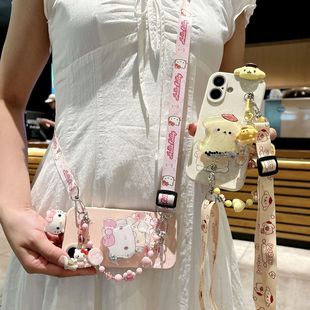 适用于vivoy76手机壳女新款y76s卡通布丁狗y75全包式y74s斜挎绳y73带支架y71t防摔y71s凯蒂猫y70软y66保护套