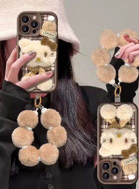 新年毛绒公仔Kitty猫适用于苹果6s手机壳女新款iPhone6全包6splus手绳6plus红色IP7 8 se3防摔7plus软8plus套