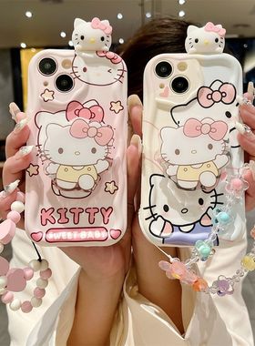 三丽鸥少女粉凯蒂猫苹果11手机壳新款11pro女11promax可爱HelloKitty腕带式xsmax网红xs爆款xr x se3 2奶油壳