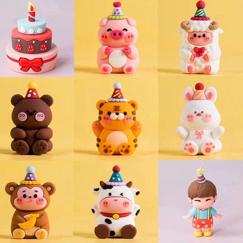 儿童生日卡通动物蛋糕装饰摆件
