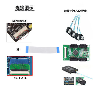 NFHK 半高双口全高延长Mini PCIE转4口SATA3.0转接卡支持黑白群晖