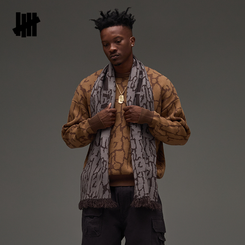 五条杠时尚潮流豹纹针织围巾