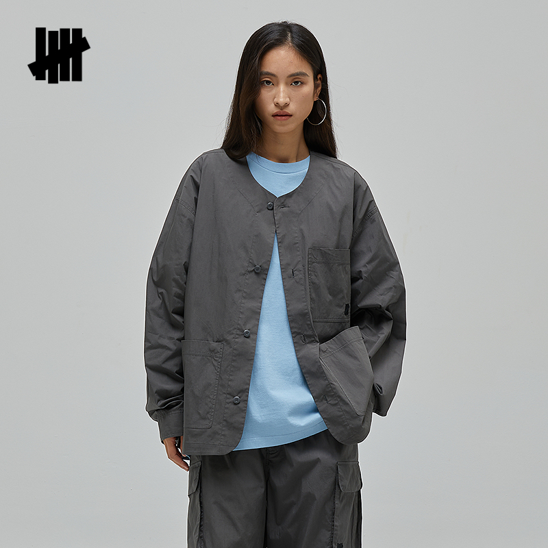 五条杠户外多口袋无领梭织夹克