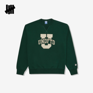 UNDEFEATED五条杠官方冬新品时尚毛毡绣设计复古运动LOGO圆领卫衣