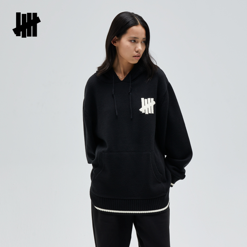 UNDEFEATED五条杠官方冬季新品时尚潮流美式连帽撞色五条杠毛衣