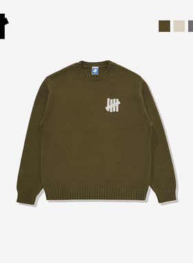 UNDEFEATED五条杠官方冬季新品ICON时尚潮流美式贴布绣圆领毛衣