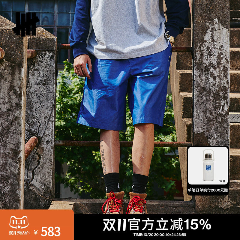 UNDEFEATED五条杠官方春季新品防泼水仿牛仔短裤