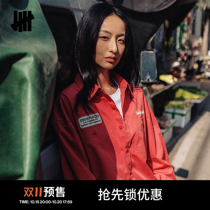 UNDEFEATED五条杠官方春季新品时尚潮流美式刺绣LOGO工装长袖衬衫