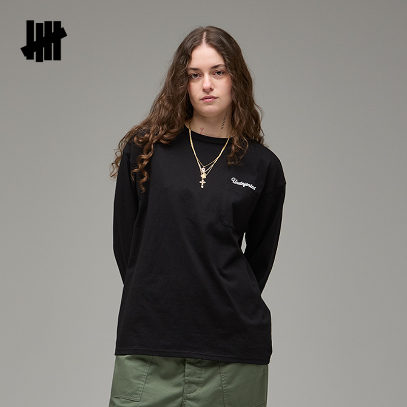 春季新品休闲针织口袋长袖T恤