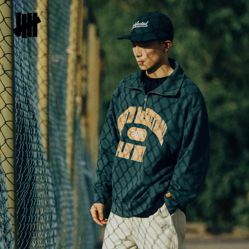 UNDEFEATED美式半拉链字母卫衣