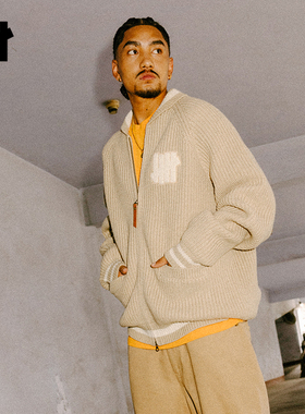 UNDEFEATED五条杠官方秋季新品元宝针翻领运动设计元素开衫