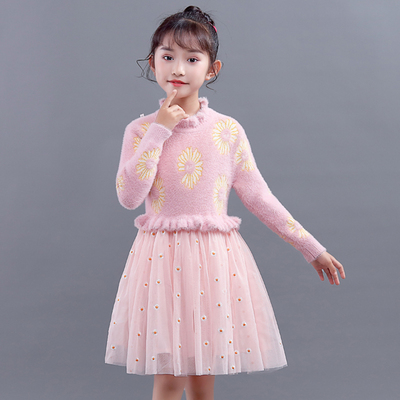 2025新款女童水貂绒连衣裙洋气儿童春秋装加绒加厚小女孩公主裙子
