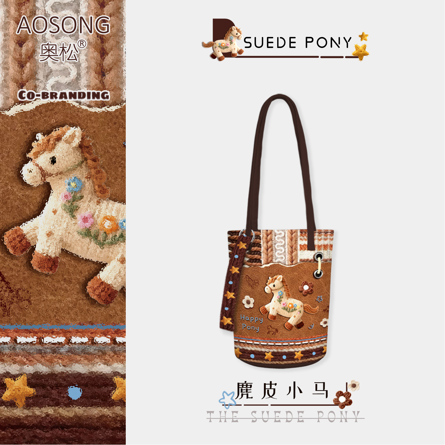 奥松原创麂皮小马帆布包女2025新款斜挎水桶上班通勤新年单肩包