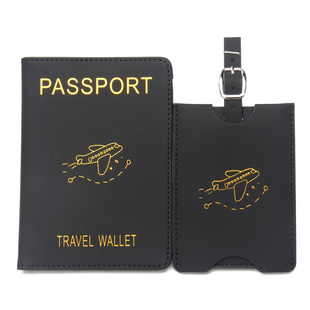 飞机防磁护照夹行李牌套装飞行高档皮革商务机票夹行李箱识别卡套
