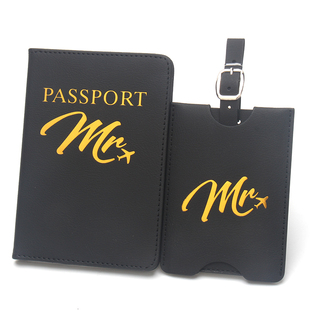 字母防盗刷护照夹行李牌套装皮质商务机票夹护照本行李箱识别卡套