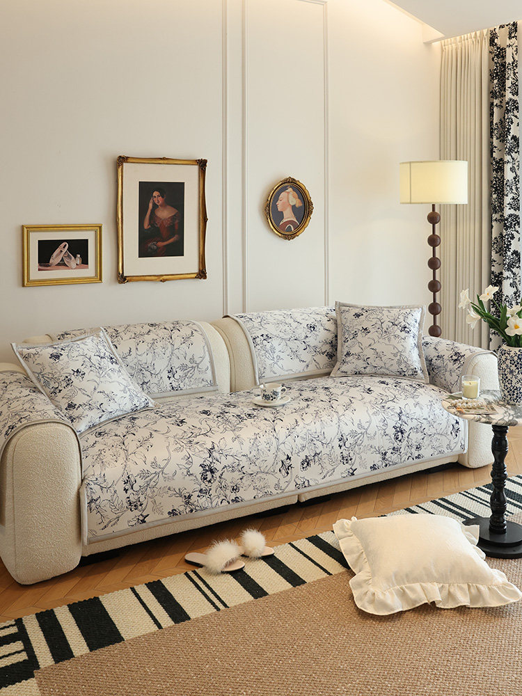 枕西湖轻法式覆古沙发垫四季防滑青花瓷冰丝沙发套新中式凉感盖布,居家布艺,沙发垫,淘宝优惠券,粉丝福利购,淘宝优惠卷