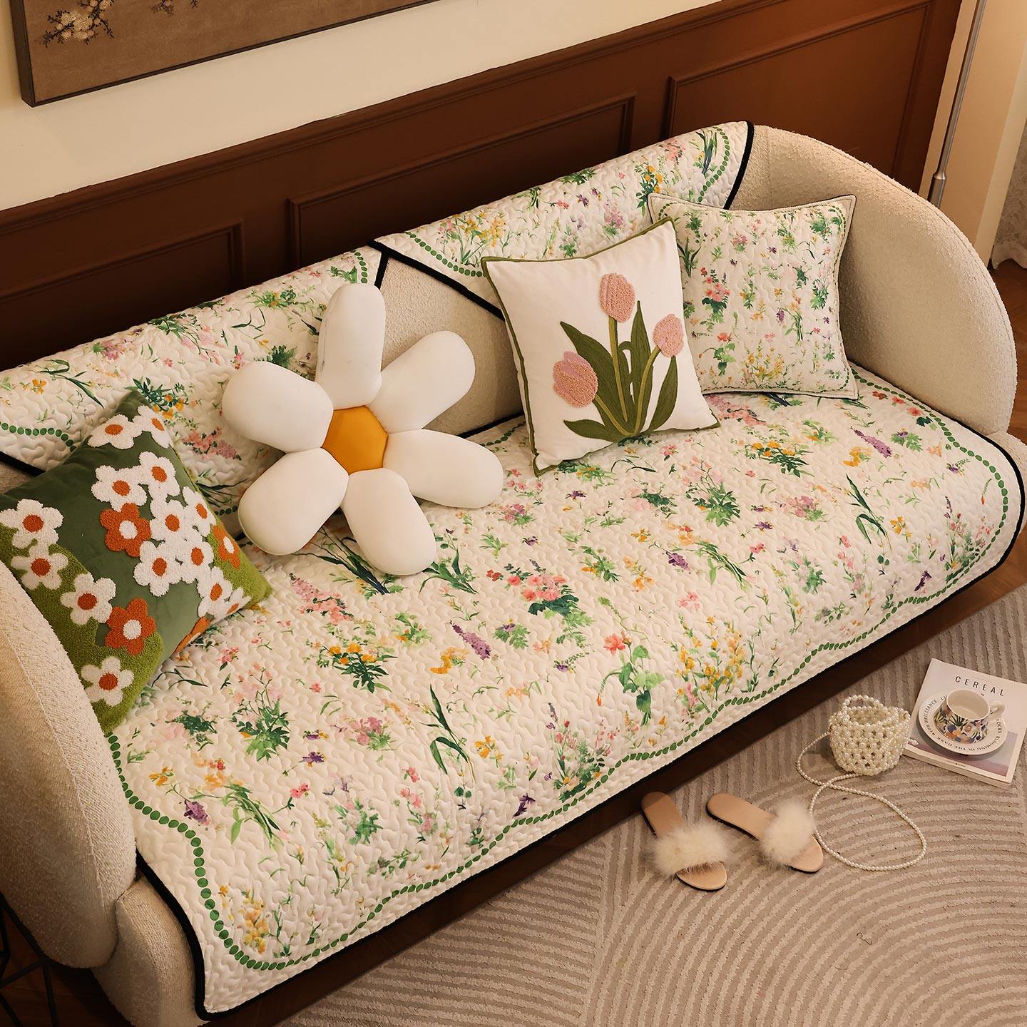 枕西湖法式田园碎花沙发垫2026新款四季通用防滑高级感直排盖布巾,居家布艺,沙发垫,淘宝优惠券,粉丝福利购,淘宝优惠卷