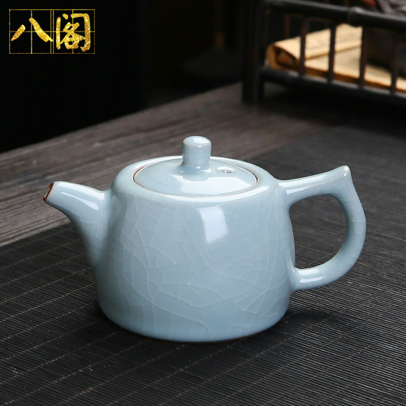 汝窑茶壶陶瓷单壶开片冰裂釉大红袍高档功夫茶具泡茶壶井栏壶家用