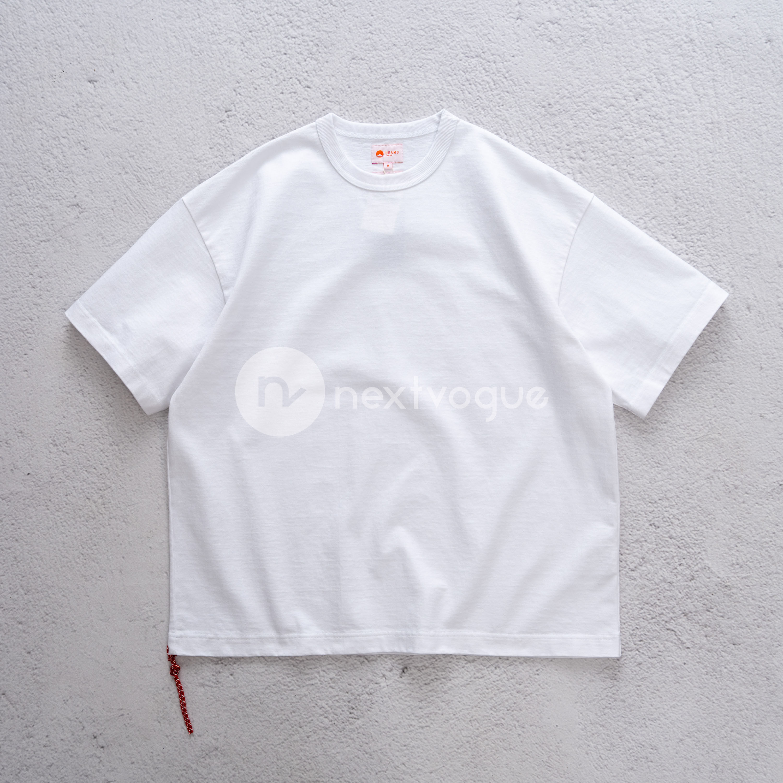 【NextVogue】BEAMS JAPAN 定番棉质宽松圆领红绳短袖T恤日本制