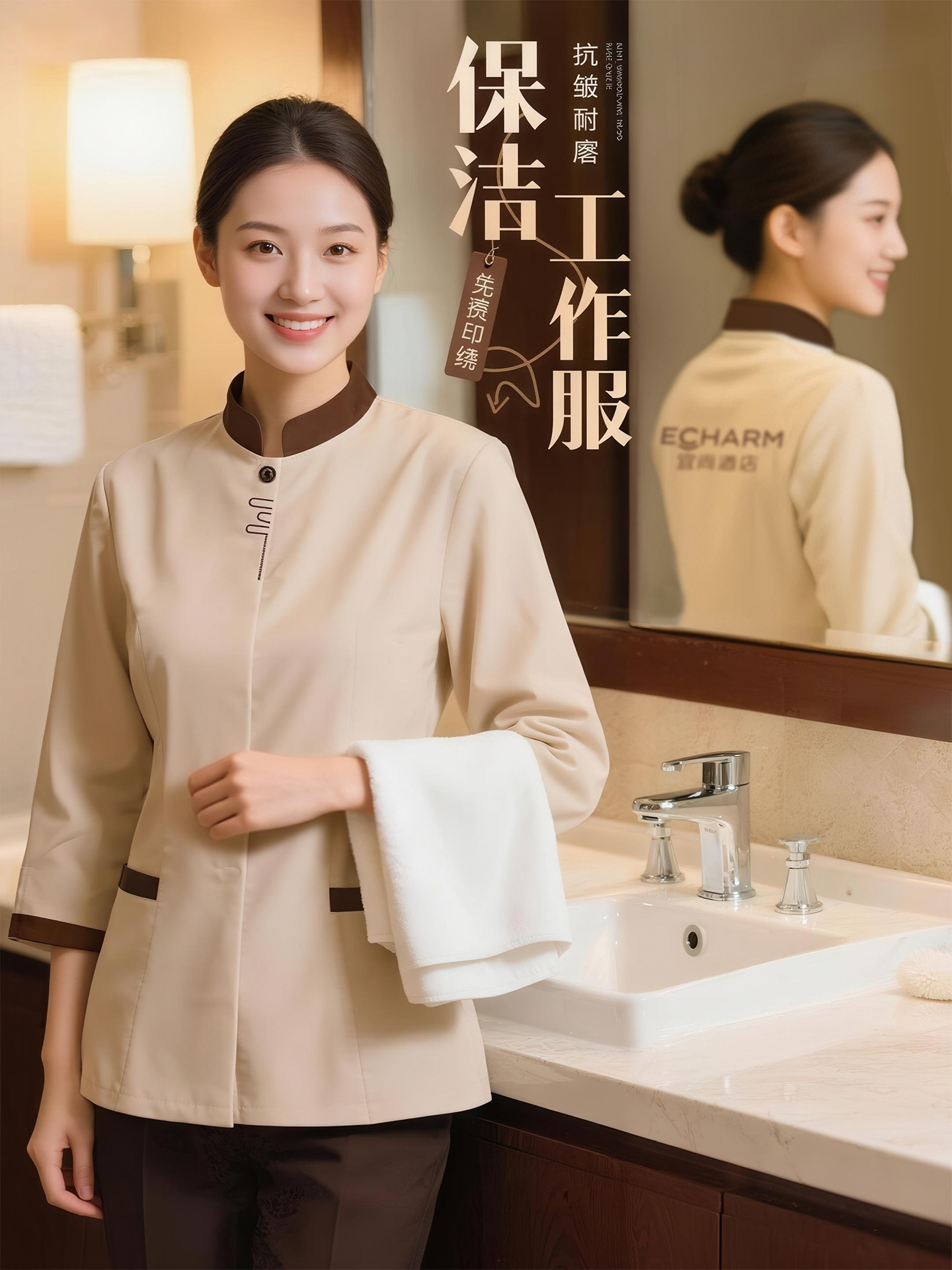 保洁服长袖女定制酒店宾馆客房商场清洁阿姨工作服秋冬季工装制服