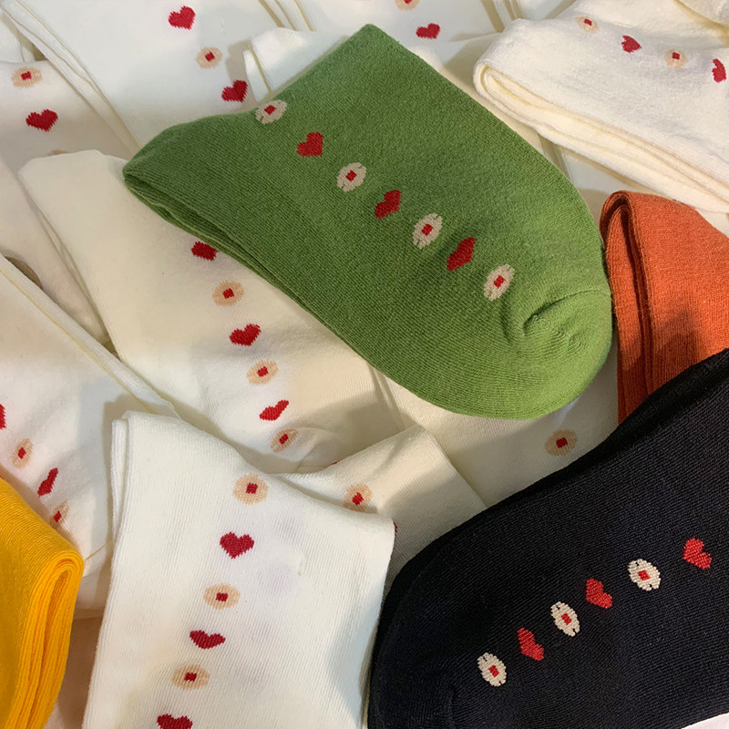 堆堆袜女日系ins爱心卷边糖果色可爱学生百搭春夏纯棉少女中筒袜