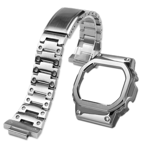 适用CASIO卡西欧小方块DW-H5600MB改装金属钢壳不锈钢手表带配件