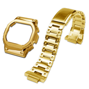 适用casio卡西欧小方块GM5600/B/G黑金改装金属不锈钢表壳手表带