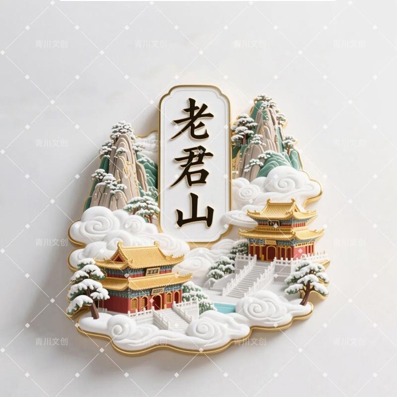 老君山创意金属浮雕立体文创国潮冰箱贴城市地标景区旅游纪念品
