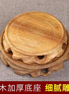 实木绿檀圆形底座家用佛像莲花台花瓶玄关复古香炉托架装饰摆件大