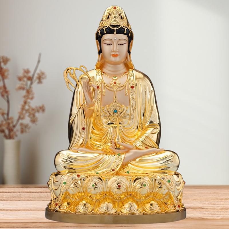 台湾纯铜鎏金观音菩萨佛像家用佛堂供奉南海观世音菩萨像客厅摆件