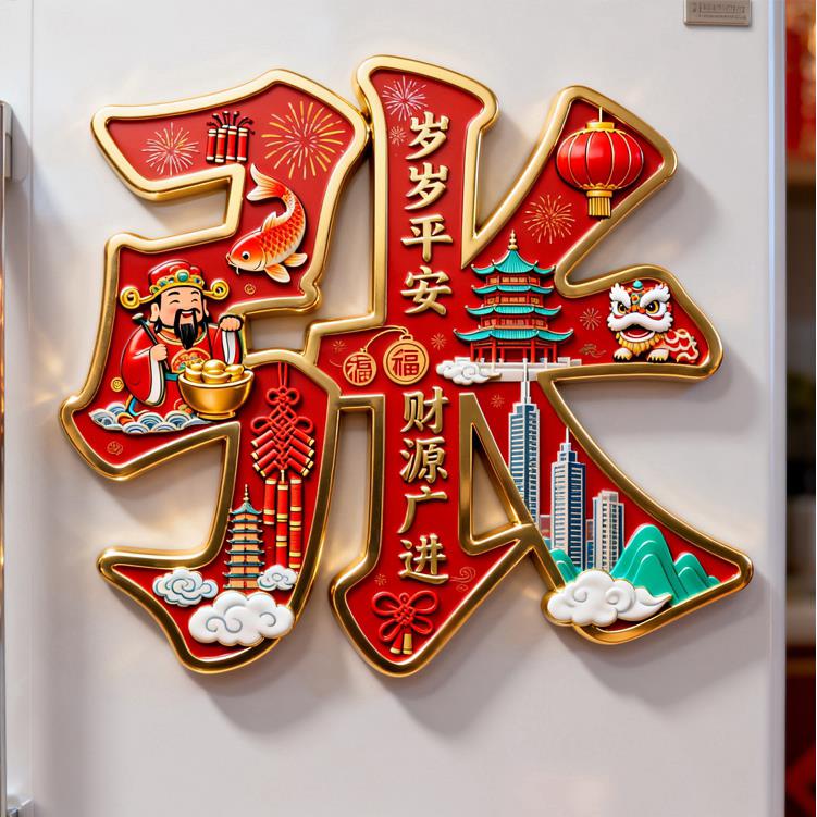 【张】百家姓金属磁吸浮雕冰箱贴旅游景点纪念文创伴手礼装饰门贴