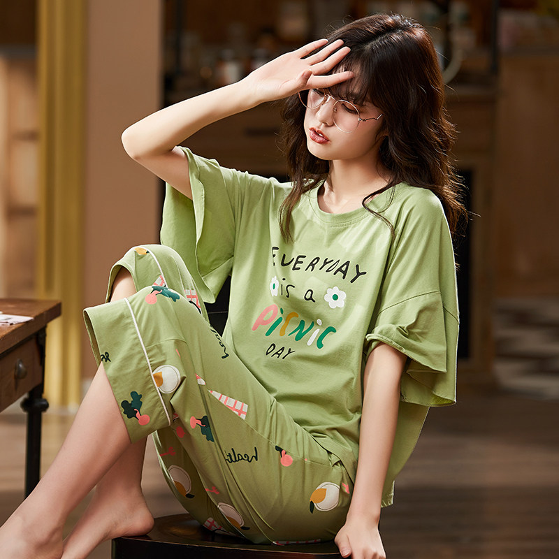 都妮诗2020夏季新款睡衣女莫代尔薄款小清新甜美短袖七分裤两件套