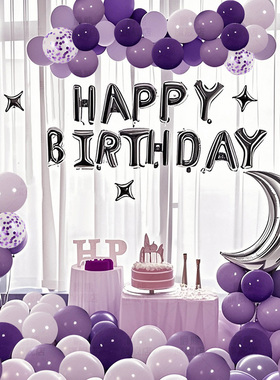 生日快乐派对男孩女孩场景布置用品背景墙气球18岁氛围感紫色装饰