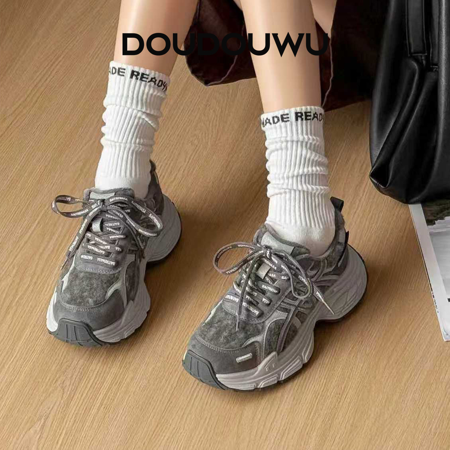 豆豆屋厚底老爹鞋女加绒2025冬季新款韩版潮运动休闲松糕百搭女鞋,女鞋,老爹鞋,淘宝优惠券,粉丝福利购,淘宝优惠卷