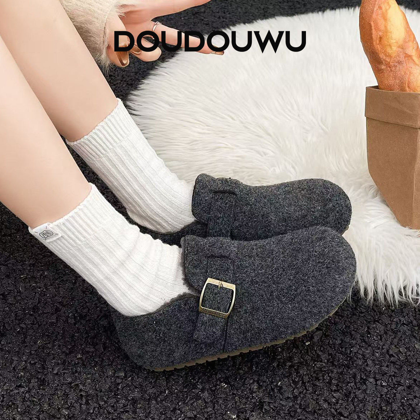 豆豆屋厚底勃肯鞋女加绒2025冬季新款韩版一脚蹬百搭平底保暖女鞋,女鞋,勃肯鞋/软木鞋,淘宝优惠券,粉丝福利购,淘宝优惠卷