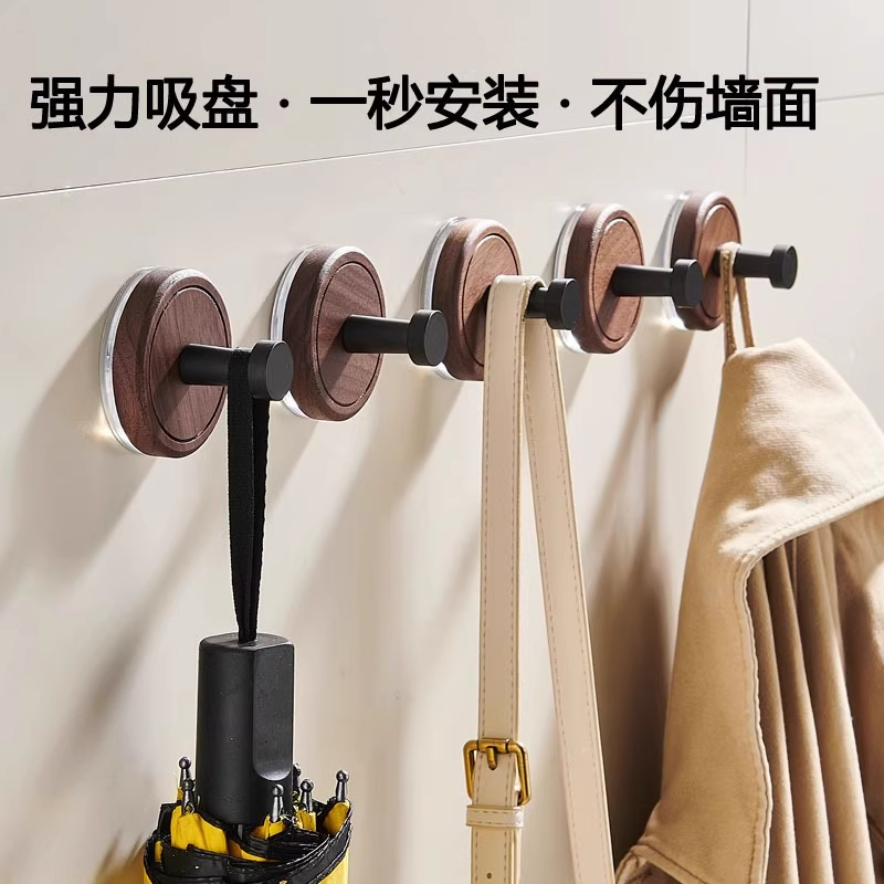 真空吸盘挂钩胡桃木家用强力承重无痕挂钩免打孔墙上挂包门后粘钩