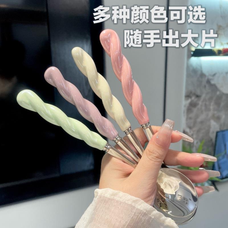 藤蔓高颜值不锈钢勺子精致塑料手柄长柄拌饭勺 吃水果的大调羹
