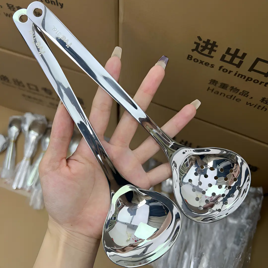德国316不锈钢家用汤勺火锅漏勺大号盛汤长柄汤匙加深厚勺子