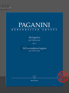 帕格尼尼 24首随想曲 op1 英国乡村舞曲 小提琴独奏 骑熊士原版乐谱书Paganini Capricci Contradanze Inglesi Violin BA9424