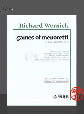 沃尼克 梅诺雷特游戏 巴松管独奏 原版进口乐谱书 Richard Wernick Games of Menoretti for Unaccompanied 114-40898
