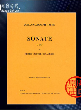 G大调奏鸣曲 哈斯 长笛和低音通奏 霍夫曼斯特 原版乐谱书 Hasse Sonata in G Major for Flute and Generalbass FH3010