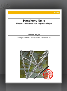 博伊斯 第四交响乐 长笛合奏 总分谱 Alry原版乐谱书 William Boyce Symphony Nos 4 for Flute Choir FC185