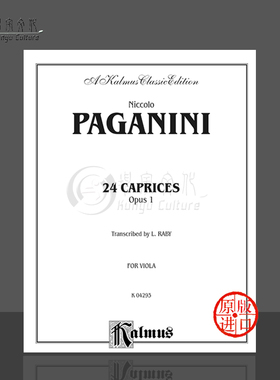 帕格尼尼 中提琴随想曲op1 24首 原版乐谱书 Paganini Caprices Viola 00-K04293
