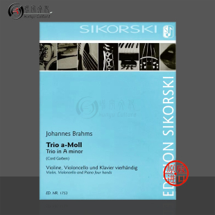 小提琴 乐谱书 思考斯基原版 布拉姆斯 Trio Piano Hands Minor 大提琴和钢琴四手联弹 SIK1753 Violin Brahms A小调三重奏