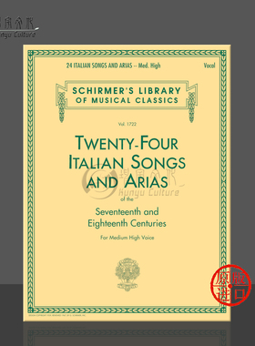 意大利歌曲和咏叹调24首 声乐和钢琴 希尔默原版乐谱书  various 24 Italian Songs for Medium High Voice HL 50261140